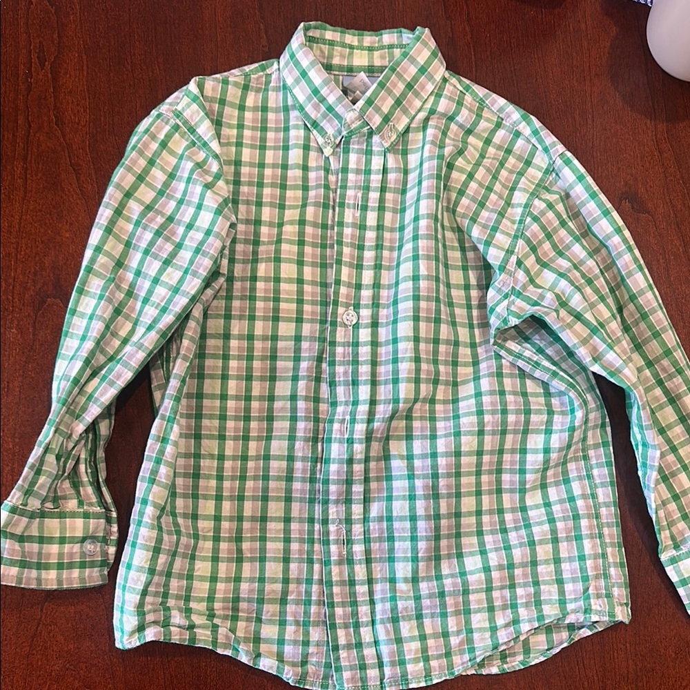 Green, Gray and white Plaid bella bliss boys button down Shirt size 4